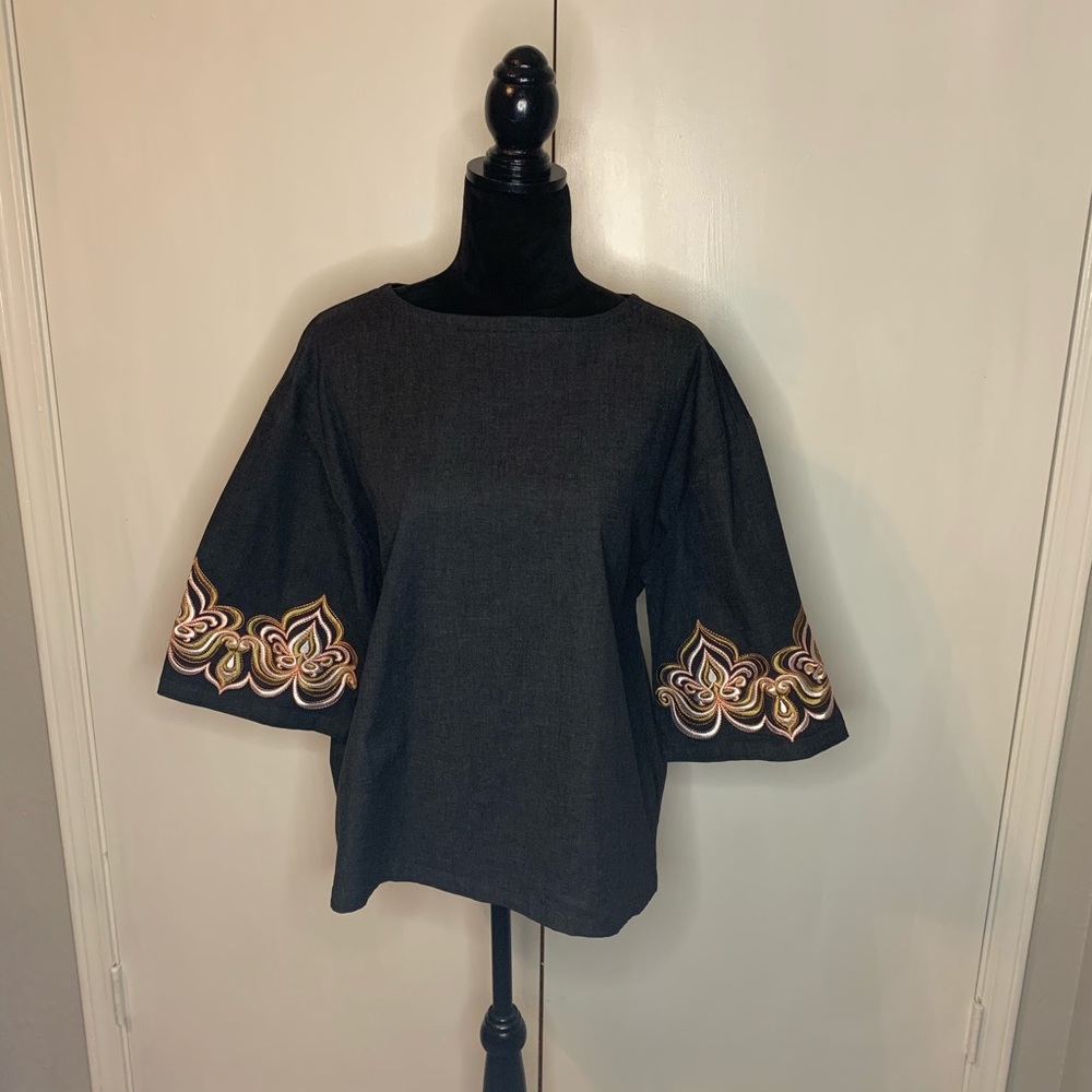 Bob Mackie Grey Embroidered Blouse